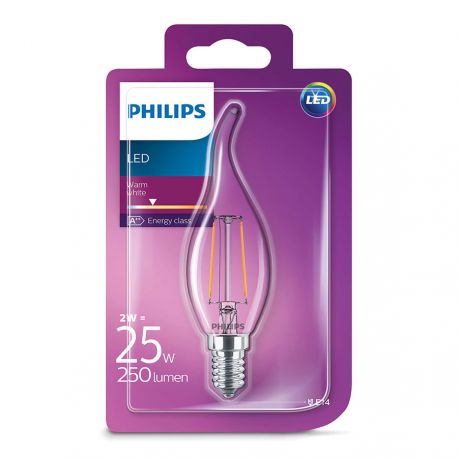 Philips LED Kerte bøjet top Filament 2W (25W) Varm hvid E14