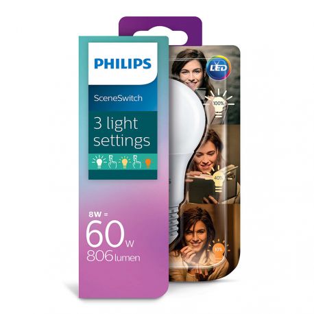 Philips LED SceneSwitch Standard 8W (60W) 3 lysfarver E27