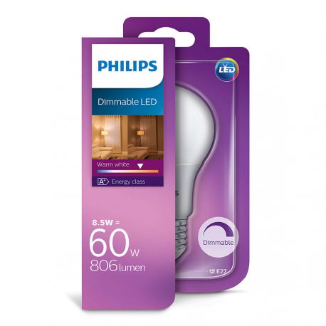 Philips LED Standard 8,5W (60W) Dæmpbar Varm hvid E27