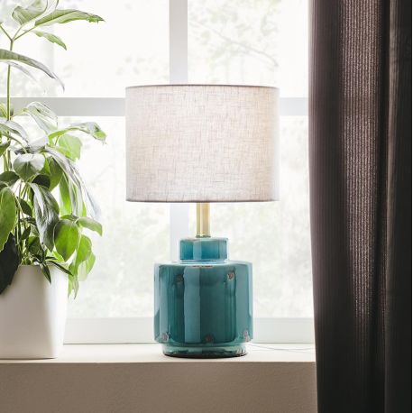 Cous bordlampe - Antik blå m/hvid lampeskærm